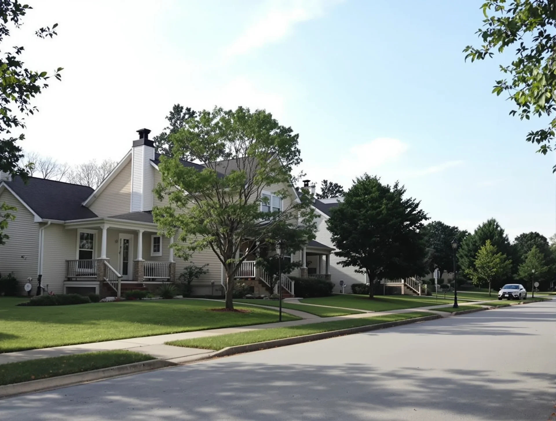 Suburban homes in a tree-lined Cleveland, Tennessee neighborhood
