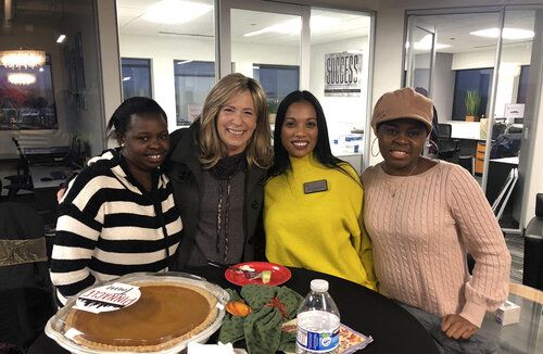 Pinnacle agent Pam Lachhman with her guests at our Annual Pie Giveaway 2019