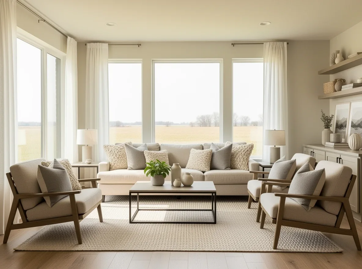 Bright, cozy living room interior in a Lyndon, Kansas home
