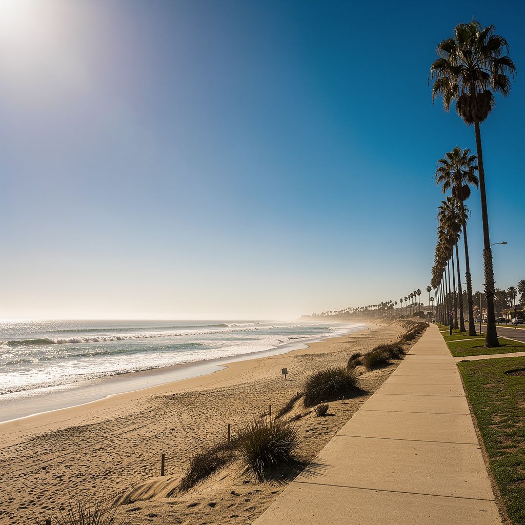 Coastal bluff and sandy beach in Carlsbad, California, USA