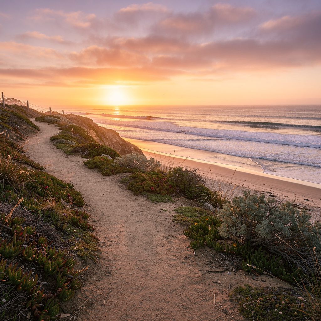 Carlsbad coastal trail overlooking the Pacific Ocean at sunset