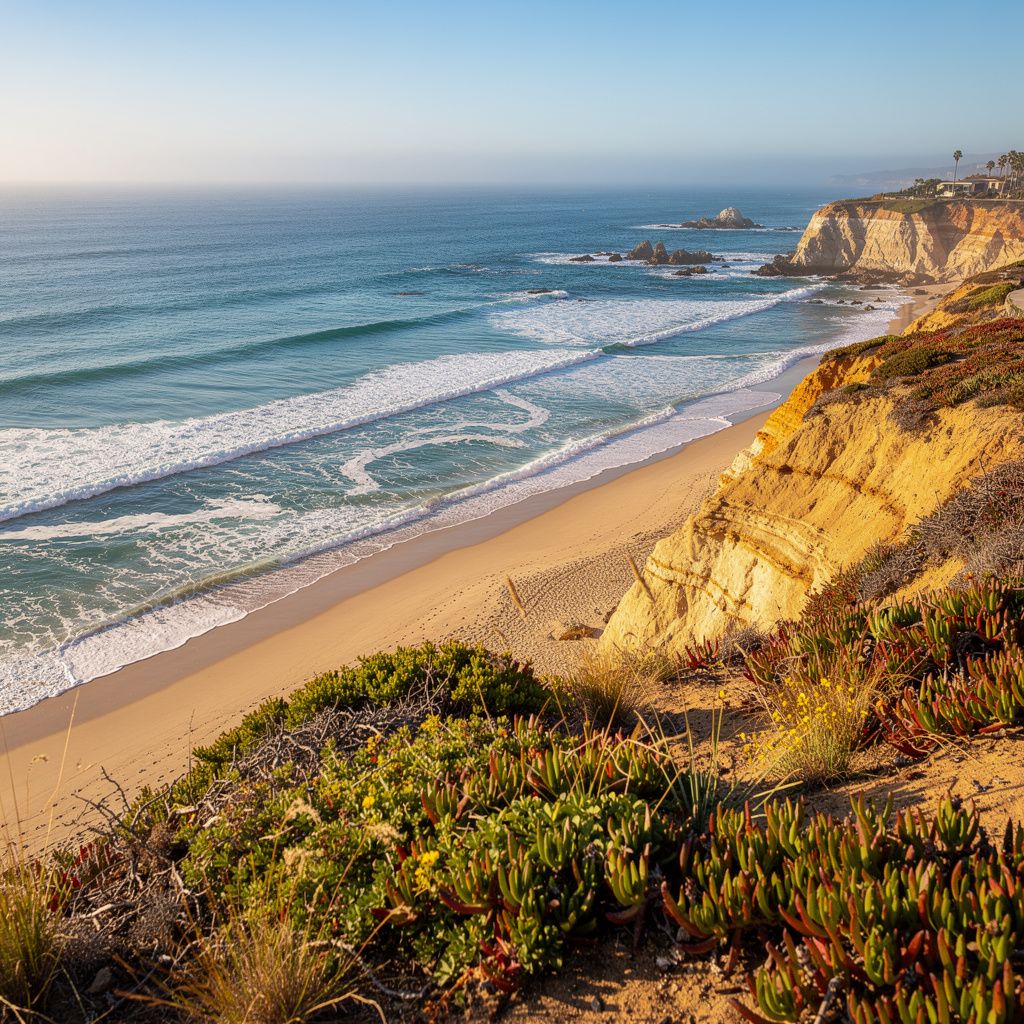 Coastal bluff overlooking the beach and ocean in Solana Beach, California