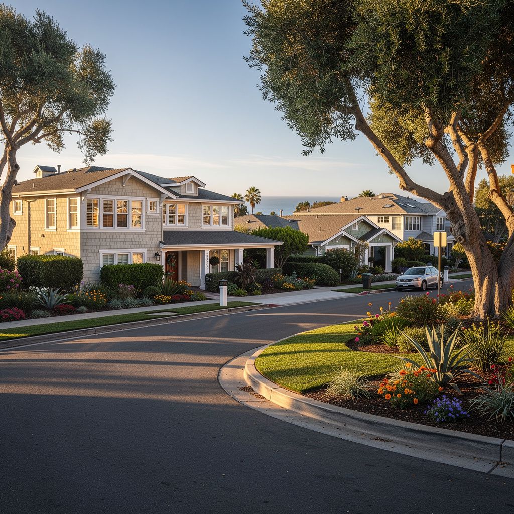 Coastal homes along a quiet residential street in Cardiff-by-the-Sea