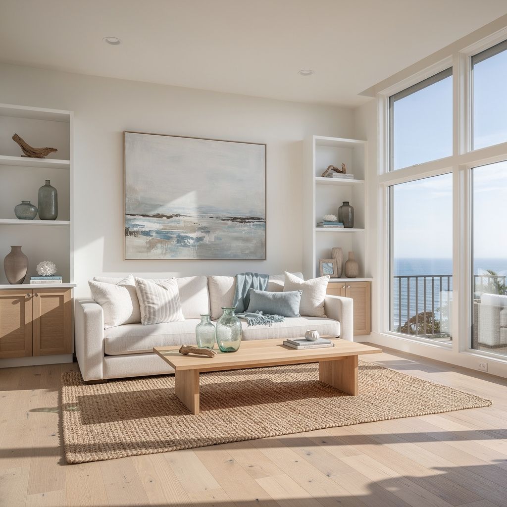 Bright coastal living room interior in an Encinitas home