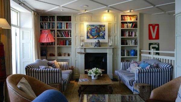 Living Room with Sofas and Fireplace