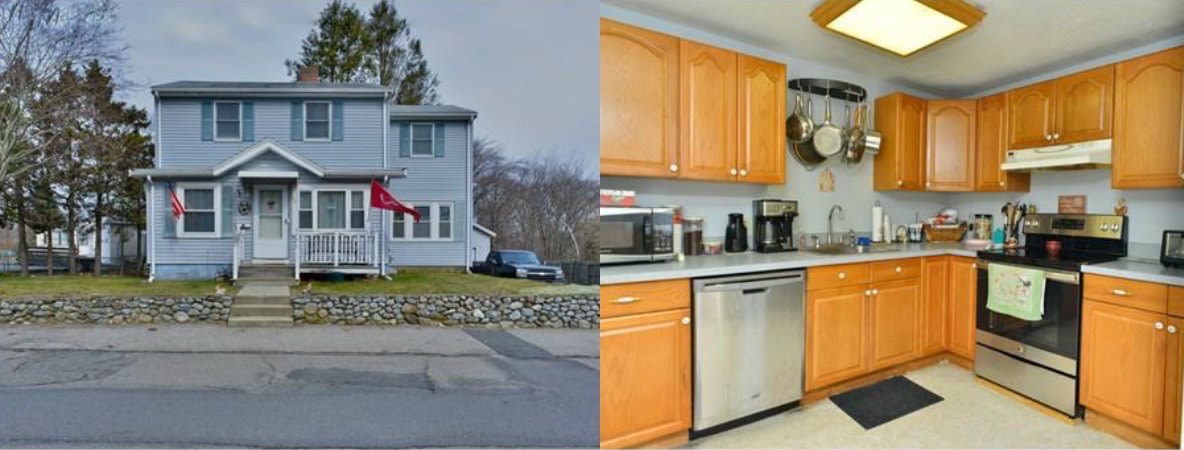 Two images of 49 Circuit Ave in Weymouth