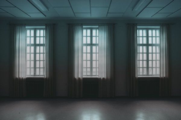 An empty room with 3 windows 