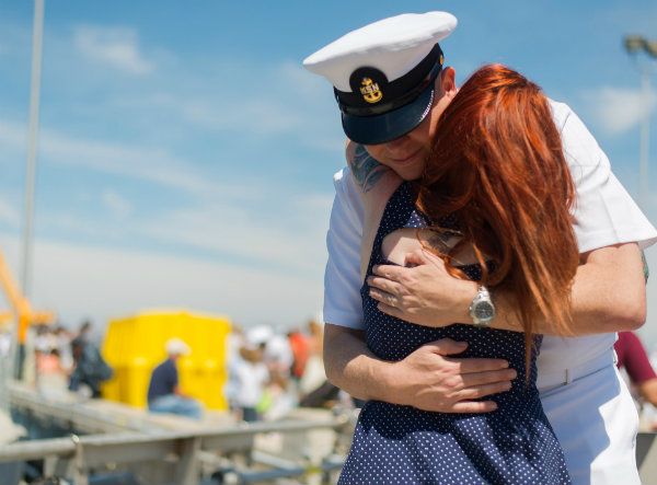 Navy Officer reuniting with his girlfriend