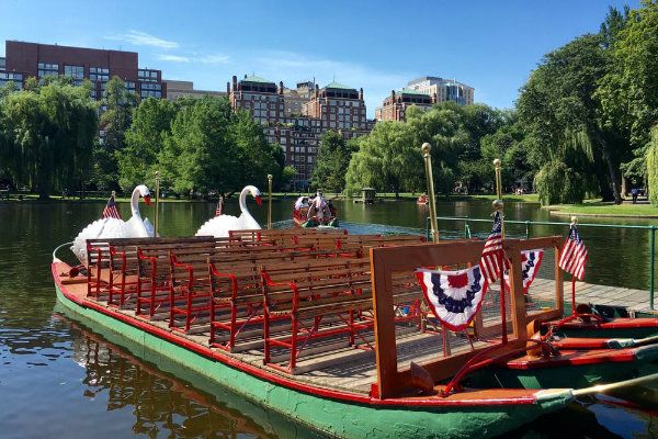 Picture of one of the Swan Boats at the Boston Public Gardens in the Spring and Summer