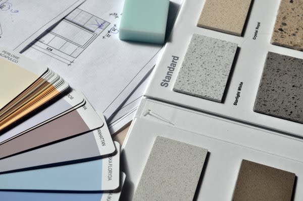 Paint and granite samples for a House flip