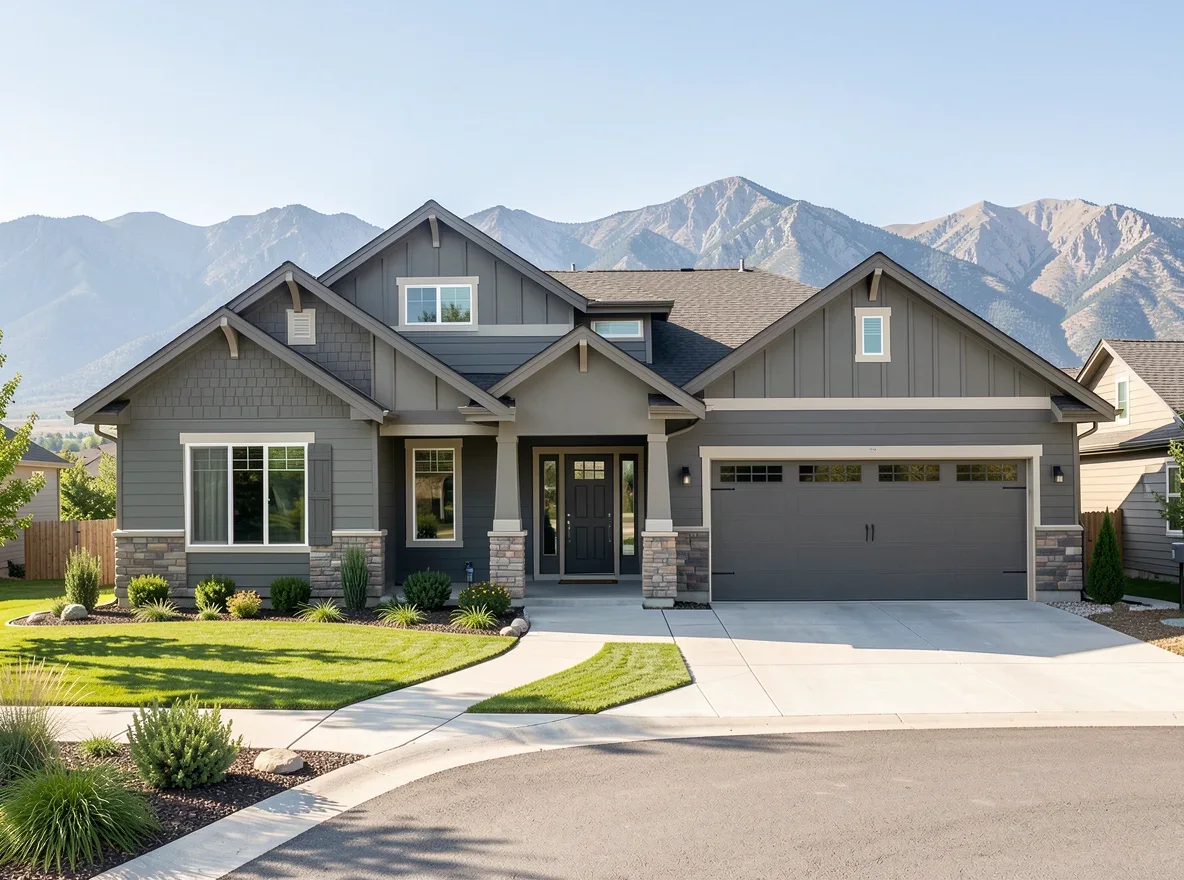 Modern home exterior in Lehi with mountain backdrop