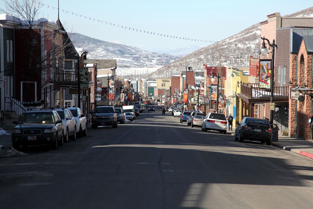 Historic mountain town streetscape in Park City, Utah