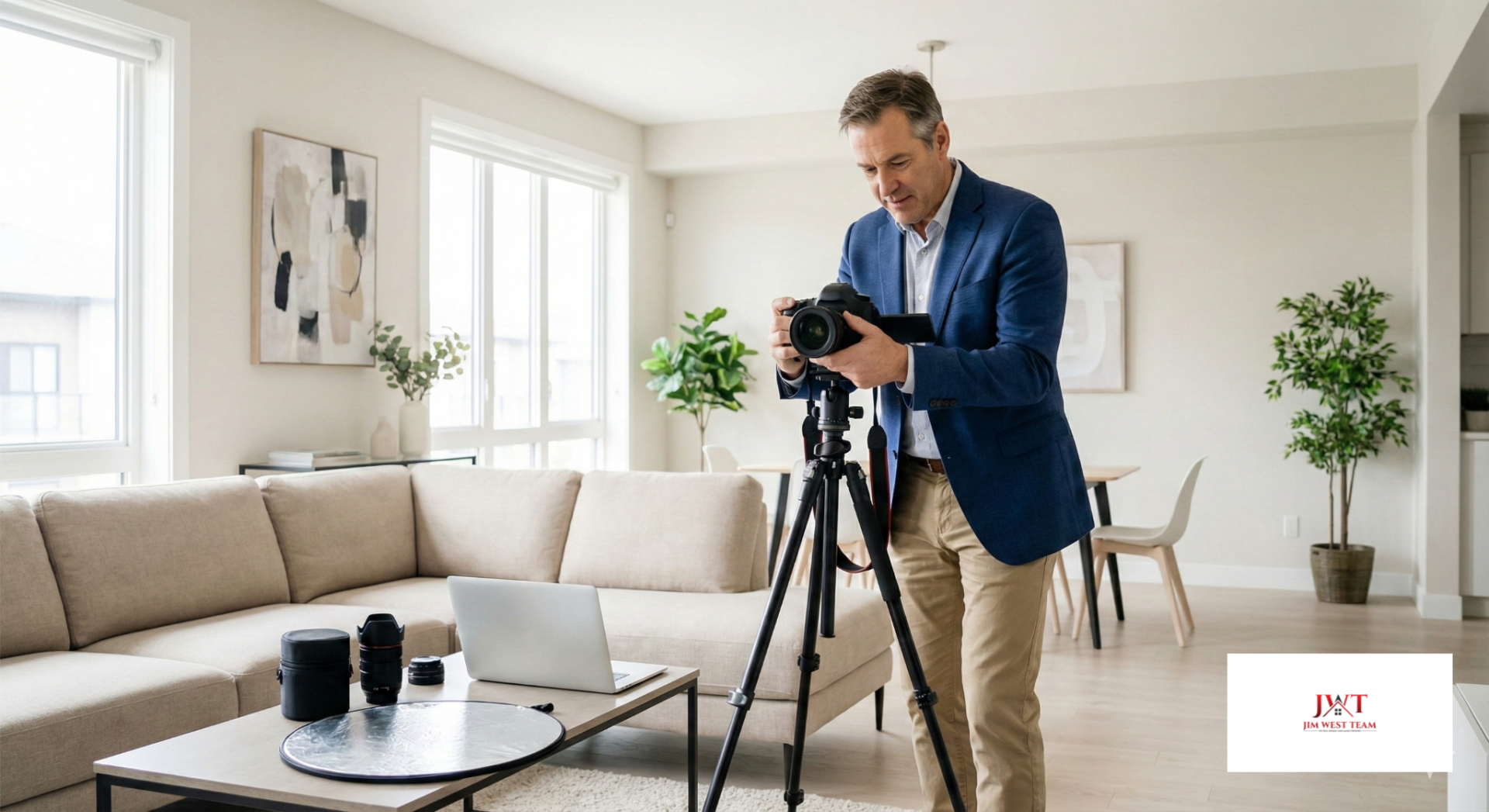Jim West Team real estate agent filming video tour in Marysville