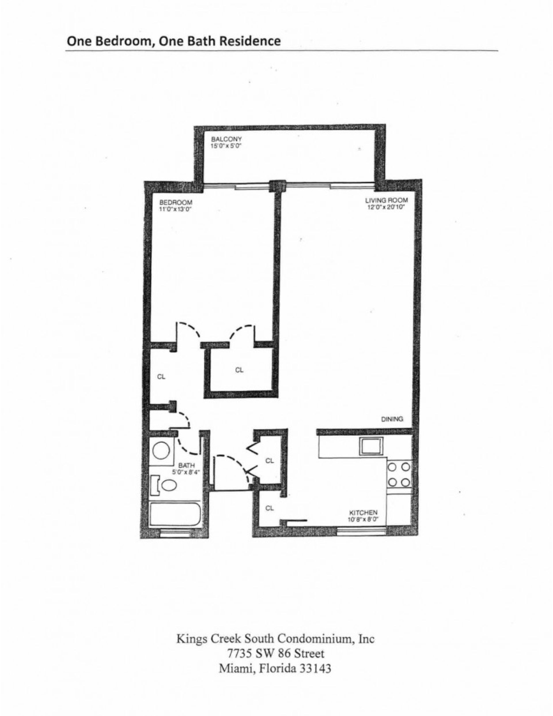 Floor Plan Kings Creek South 1-Bedroom 1-Bathroom Unit
