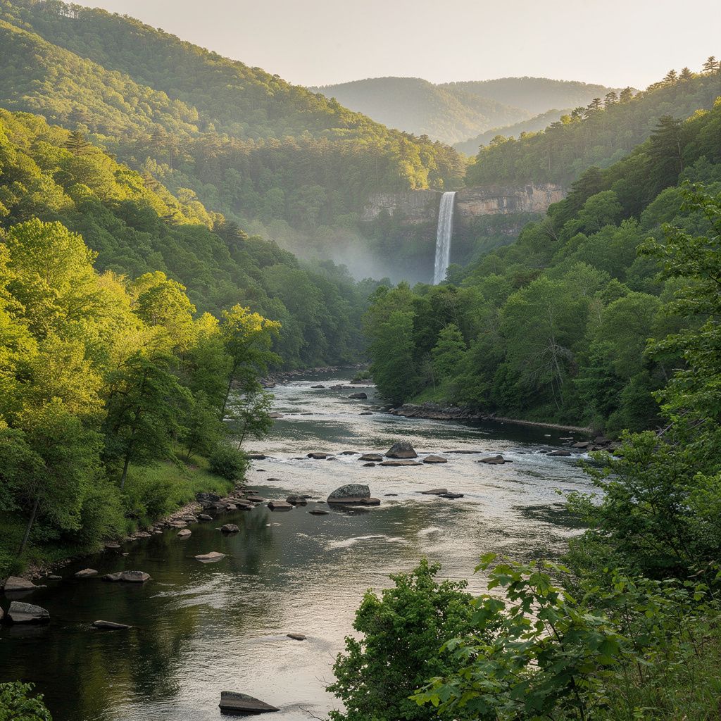 River and forest landscape near Pisgah Forest, North Carolina