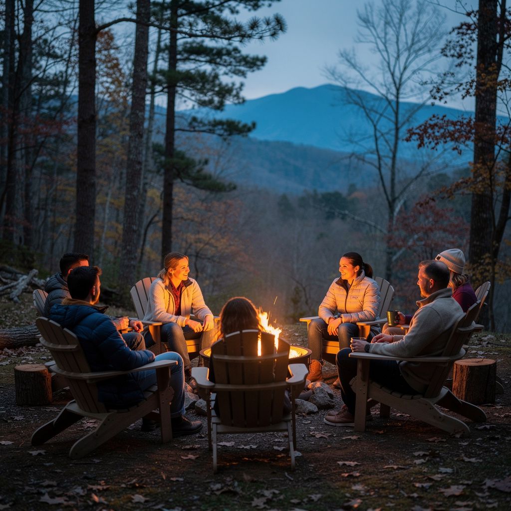 Neighbors enjoying an evening gathering outdoors near Pisgah Forest, North Carolina