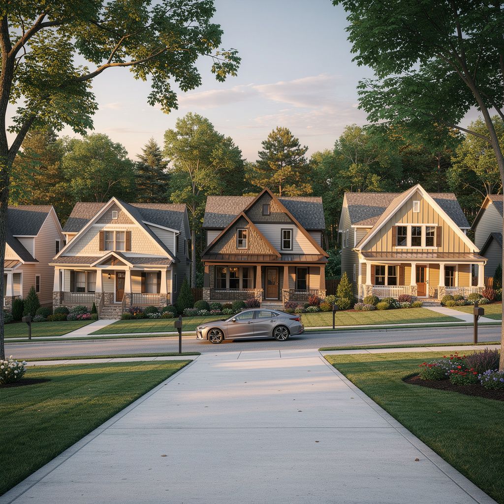 Craftsman-style homes on a quiet tree-lined street near Hendersonville