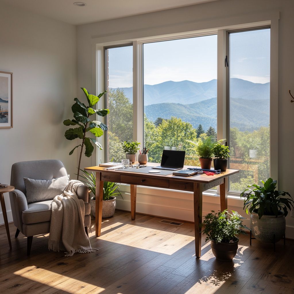 Bright home office and creative studio with mountain views near Brevard