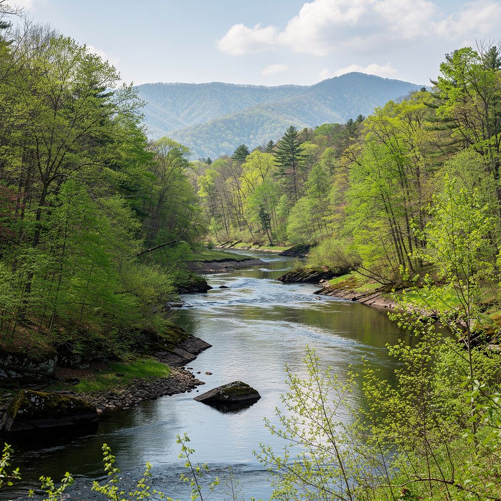 Mountain and forest landscape near Pisgah Forest, North Carolina