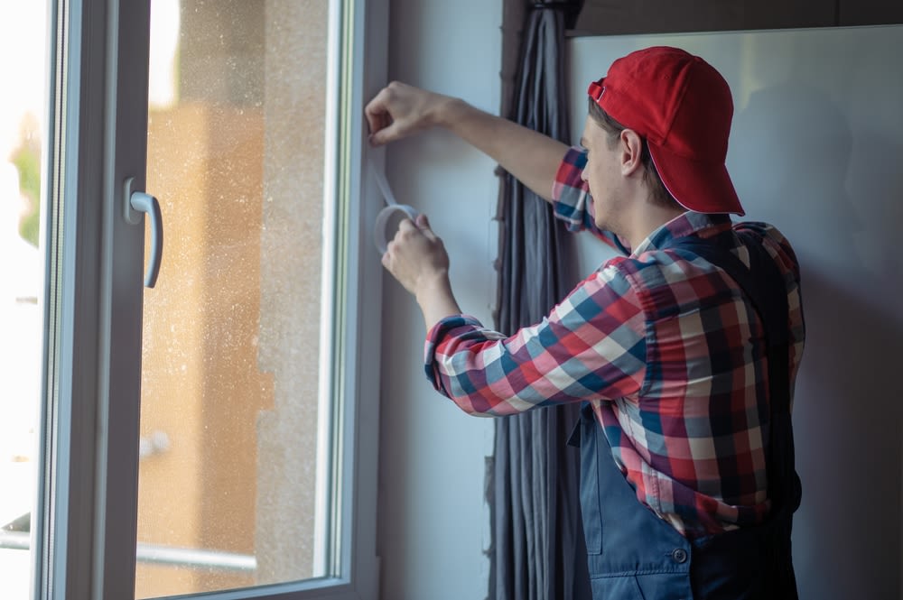 A-person-sealing-the-windows A person sealing the windows