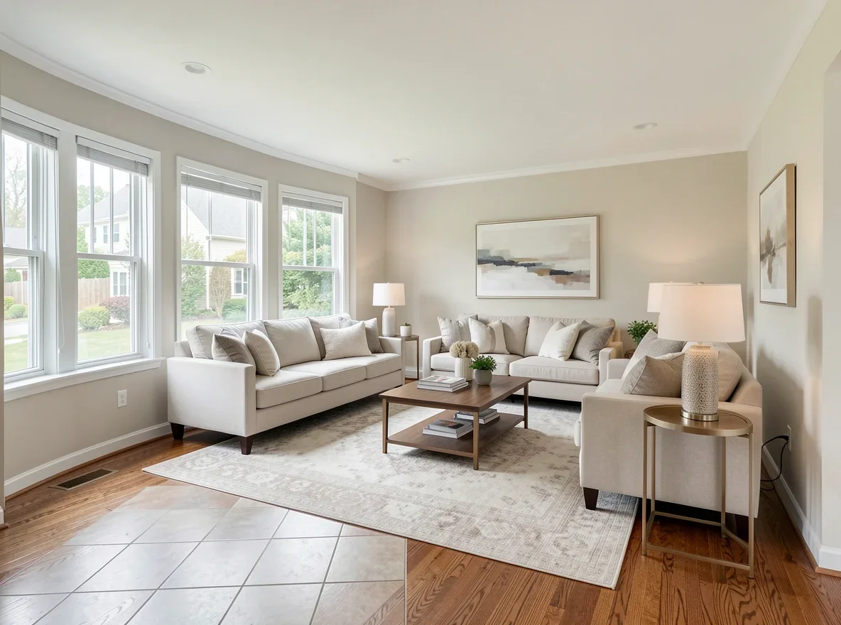 Staged living room in a Central New Jersey home