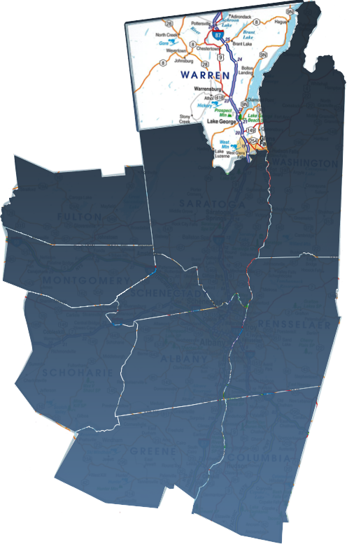 Warren County, Capital Region, NY A map of Warren County, NY, isolated within the Capital Region real estate market.