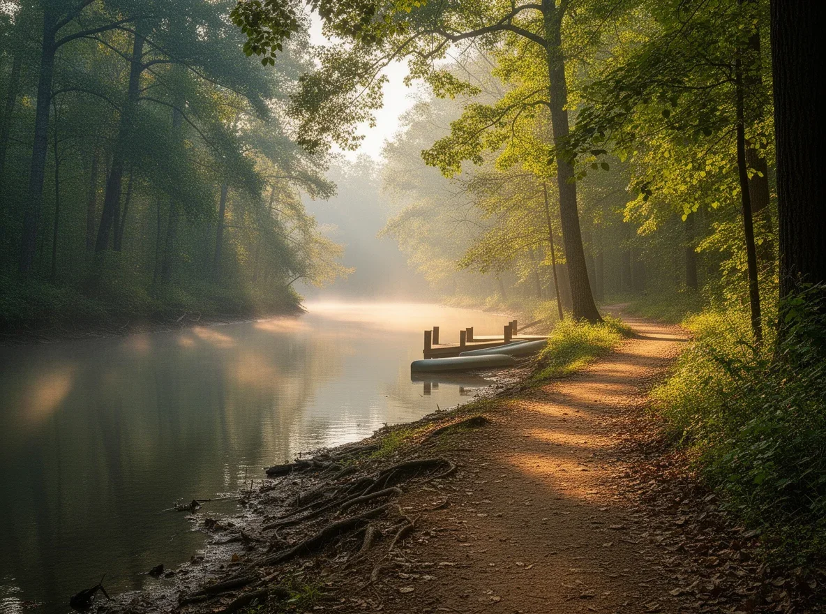 Wooded riverfront trail along the Chattahoochee