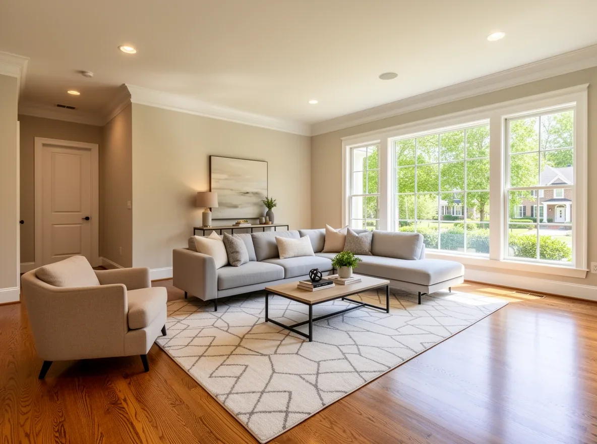 Staged living room in a Roswell luxury home