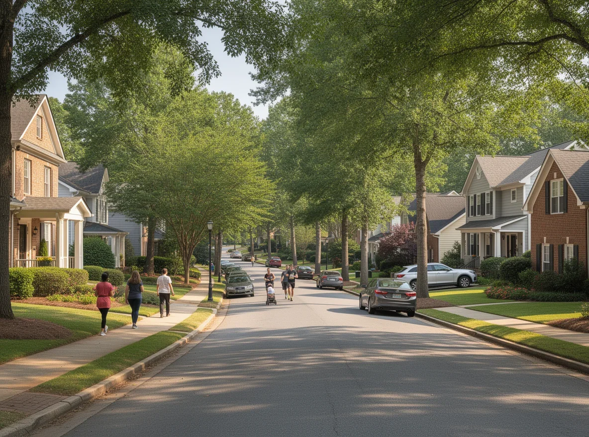 Tree-lined neighborhood street in Roswell, Georgia