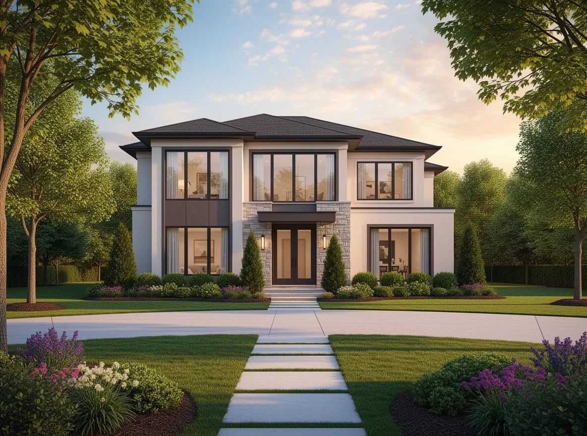 Luxury home exterior in Sandy Springs with mature landscaping