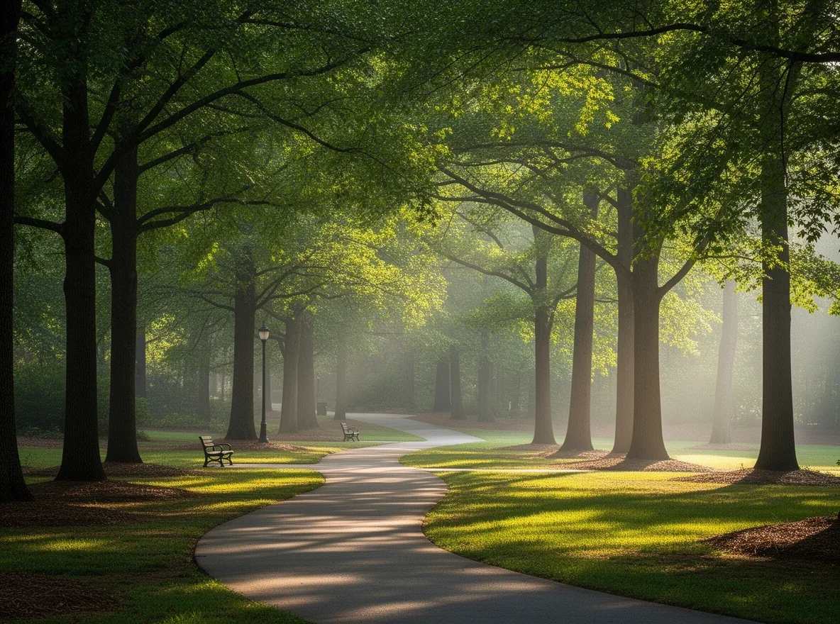 Tree-lined walking path in a Sandy Springs park