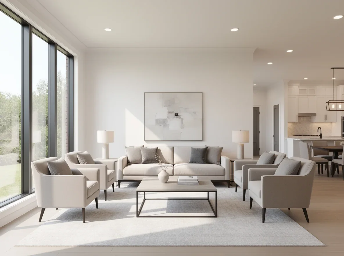 Staged luxury living room in Alpharetta home