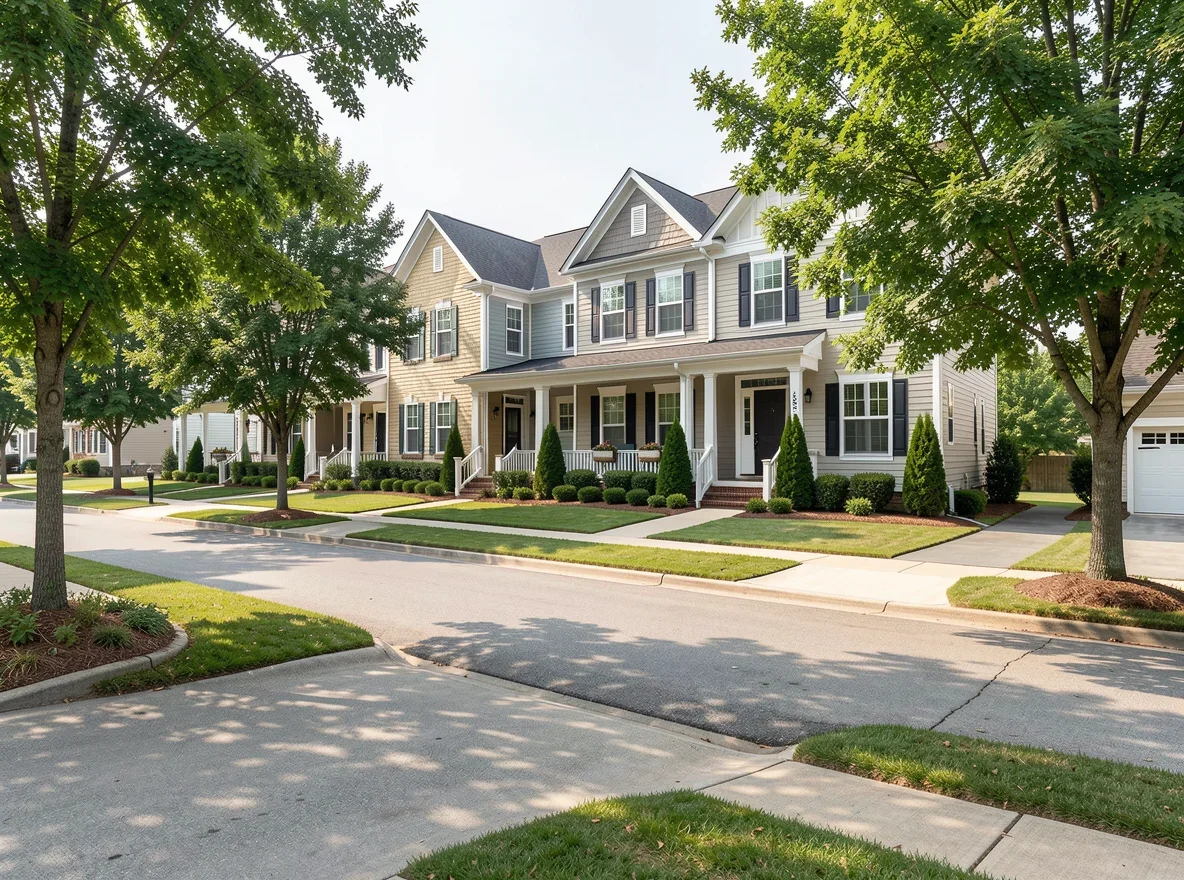 Neighborhood streetscape in Oakland, Tennessee