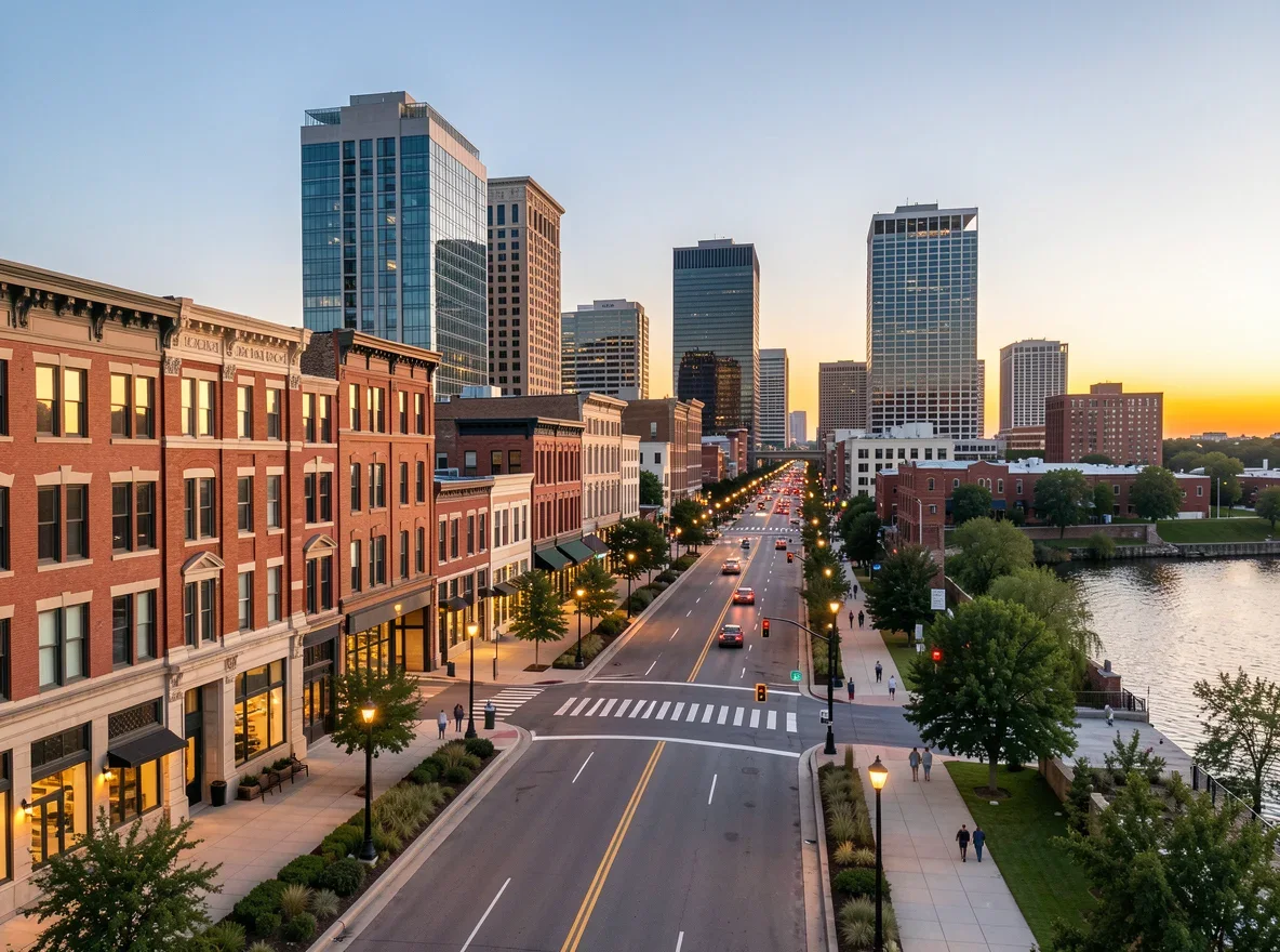 Downtown Memphis skyline and urban streetscape