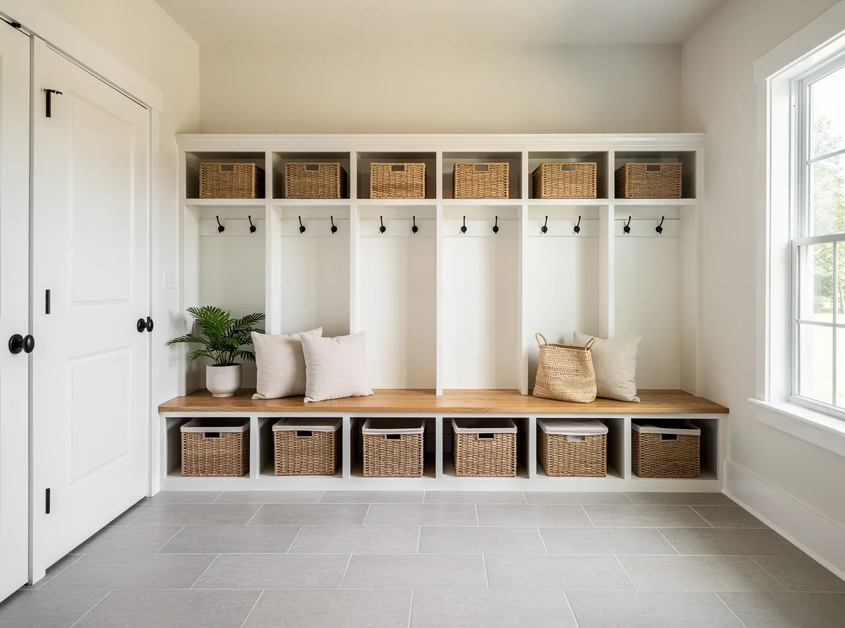 Organized mudroom designed to streamline busy mornings