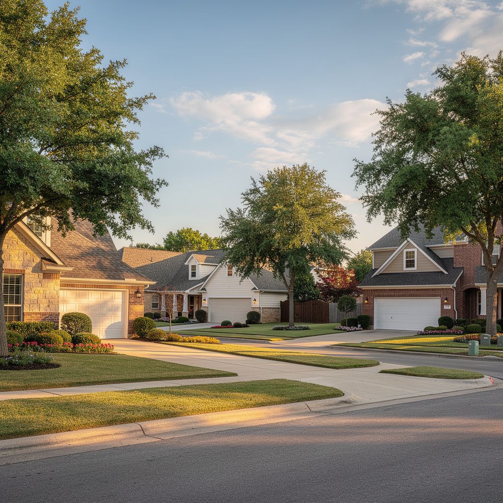 Charming residential street in Fort Worth with mature trees and well-kept single-family homes