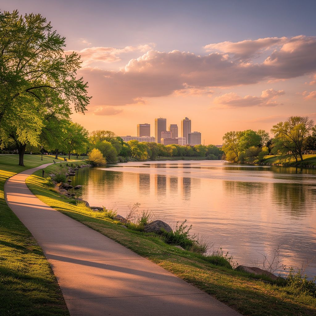 Sunset along the Trinity River in Fort Worth, Texas