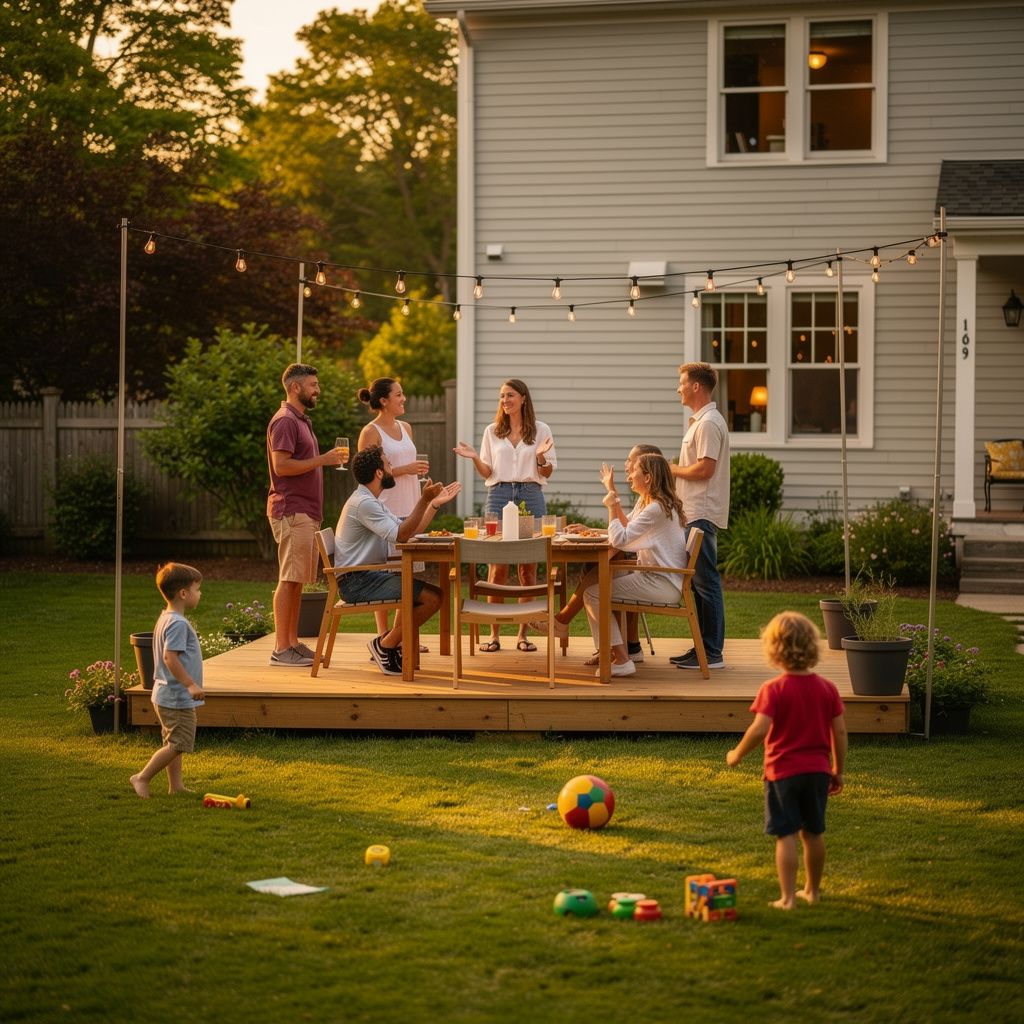 Backyard gathering at a home in Mansfield, Massachusetts