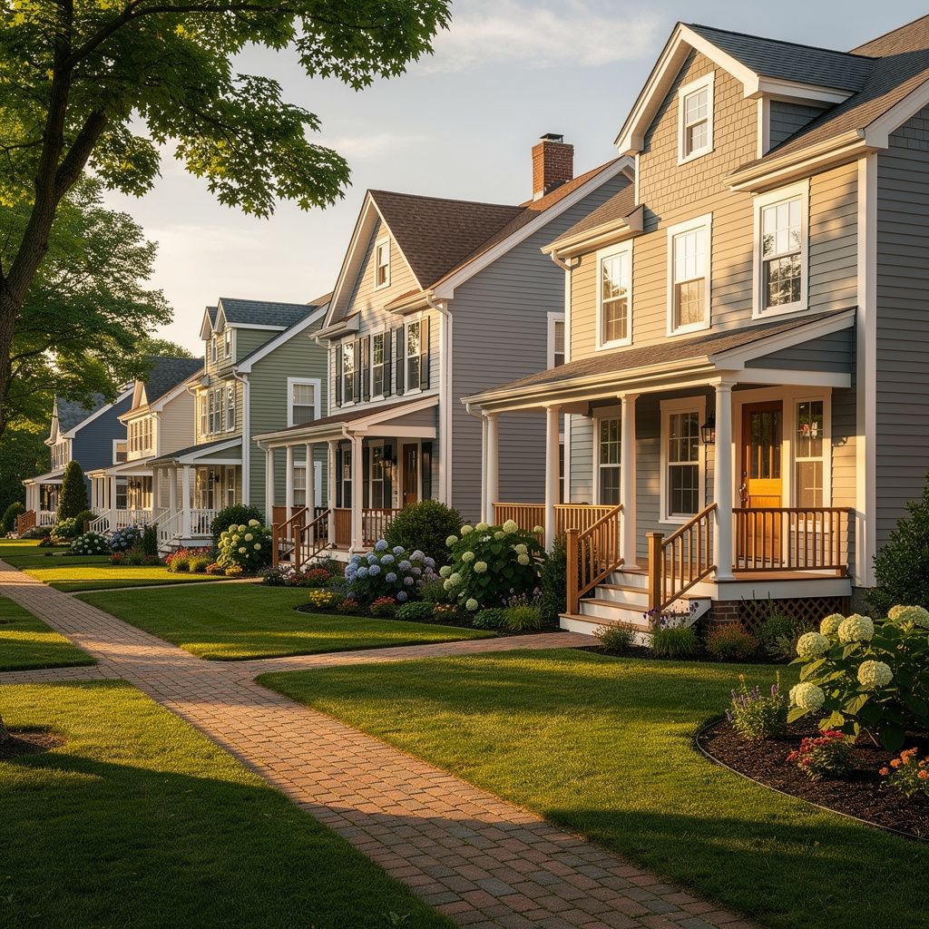 New England style homes on a residential street in Arlington Massachusetts