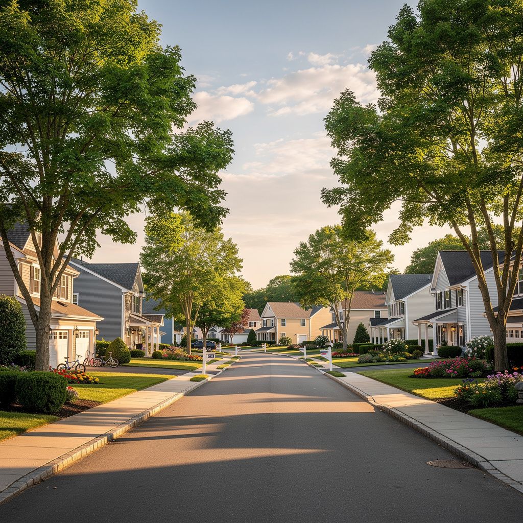 Family-friendly neighborhood street in Mansfield, Massachusetts