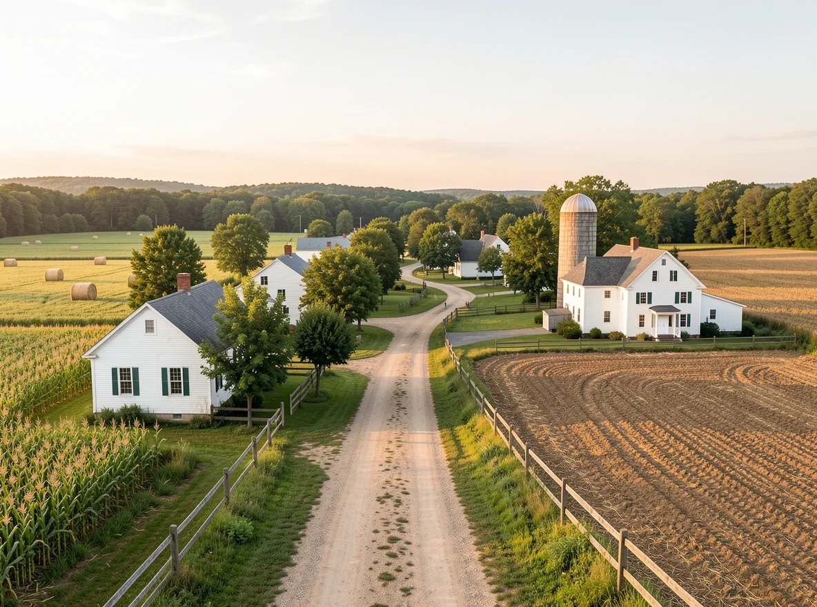 Village and countryside scene in Essex County, Vermont