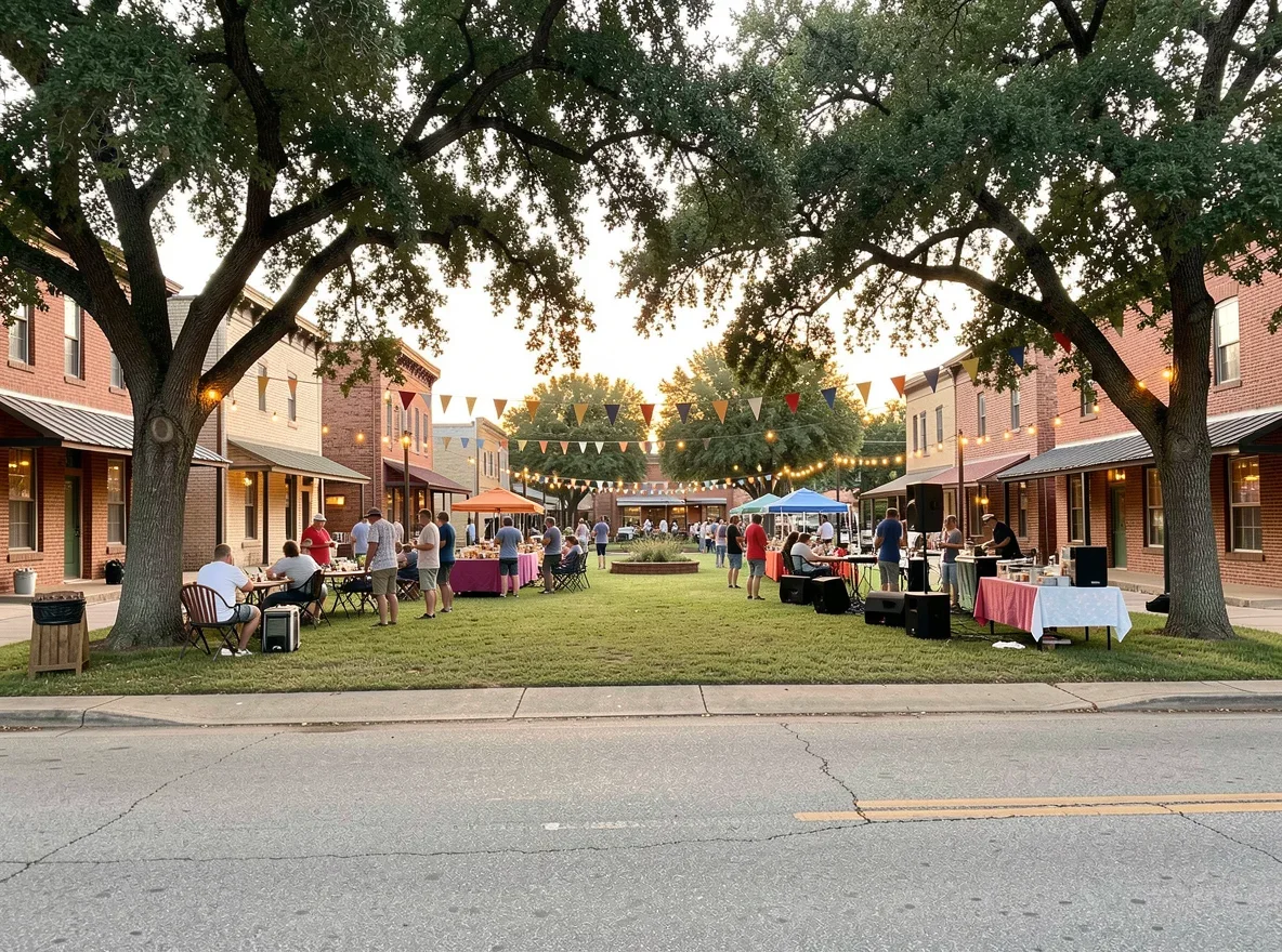 Small-town community scene in Caldwell, Texas