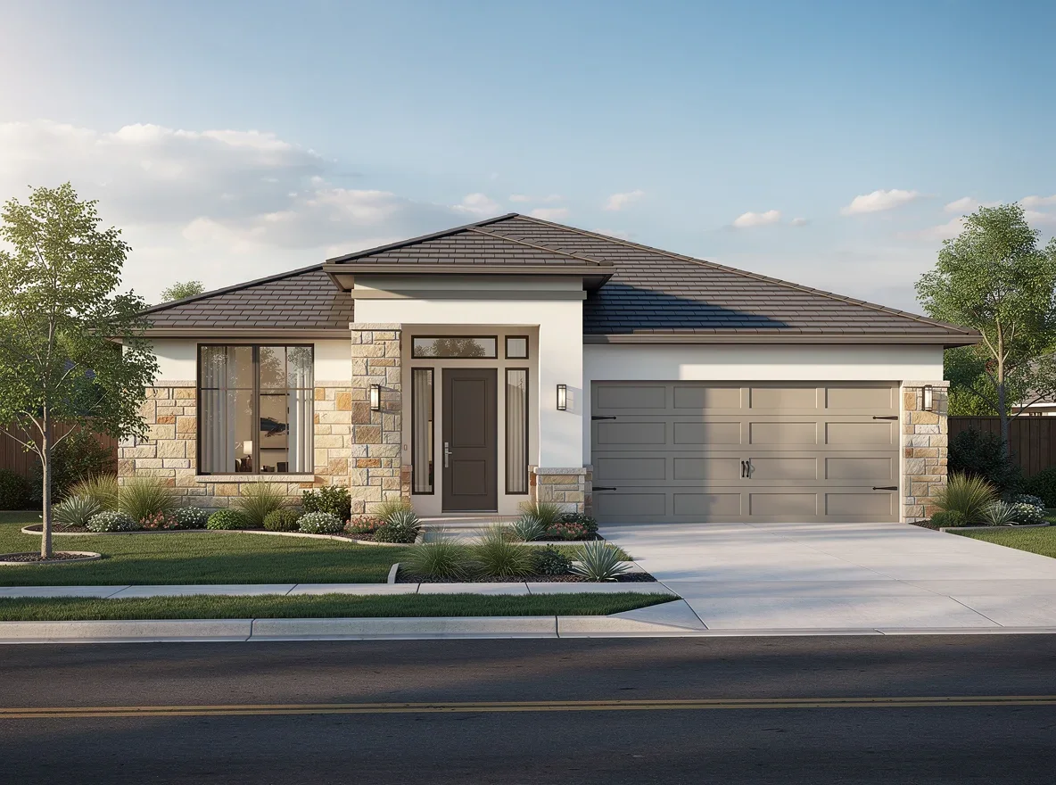 Modern San Antonio home exterior with tidy landscaping