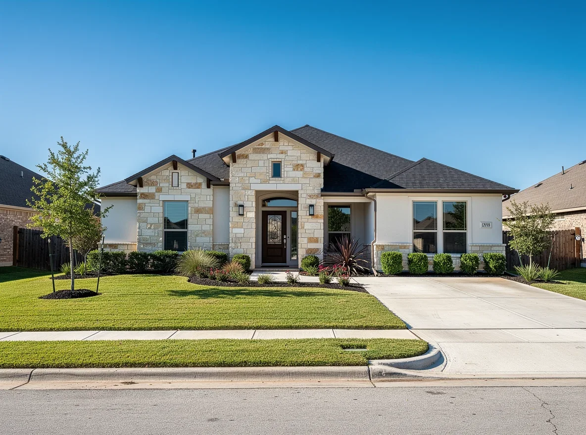 Newer home exterior in San Antonio with modern landscaping