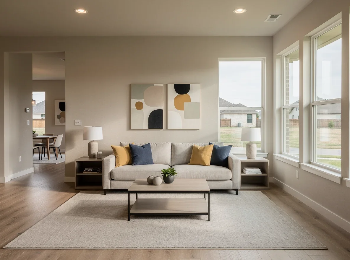 Staged living room interior in San Antonio home