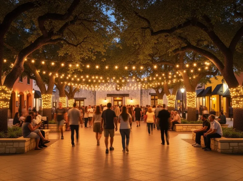 Community gathering at an outdoor plaza in San Antonio