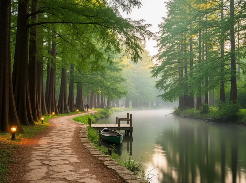 Shaded river walking trail in San Antonio