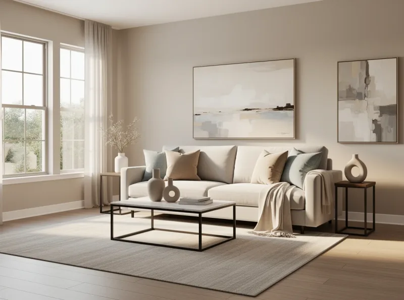 Bright staged living room interior in San Antonio, Texas