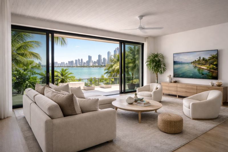 Luxury home exterior with tropical landscaping in Miami Shores