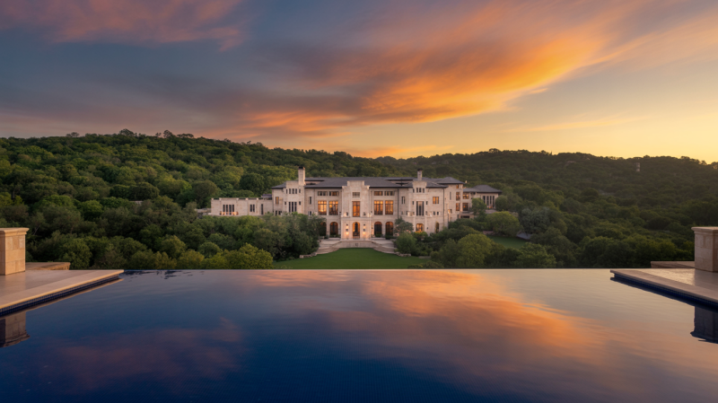 Austin luxury home exterior at sunset